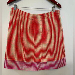LOFT|| 100% Linen Striped Beige Orange Pink Skirt Size 12